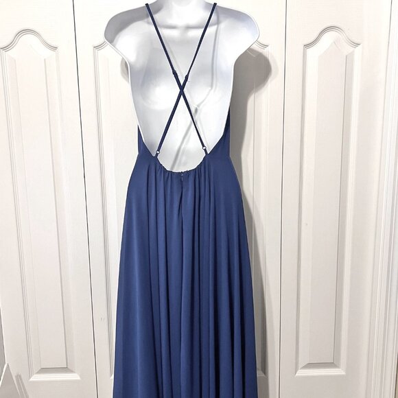 Lulus Formal Maxi Dress-NWT-Blue-Adjust. Crisscross Strap back-Sz. Med.-Lined - Picture 9 of 16